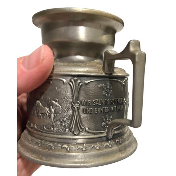 Vintage German Pewter Candle Holder & Goblet Set GUETEZEICHEN ZINNGERAT RAL GERM - Picture 5 of 8